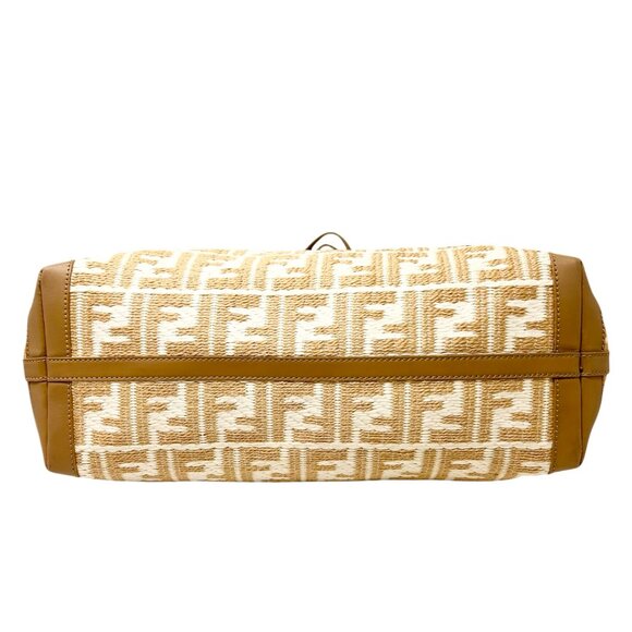 FENDI Vintage Zucca Straw Shoulder Tote Bag Beige Cream FF Logo Raffia [105689] - Picture 8 of 14